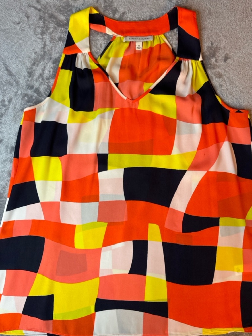 Banana Republic Orange, Yellow and Cream Geometric Sleeveless Top